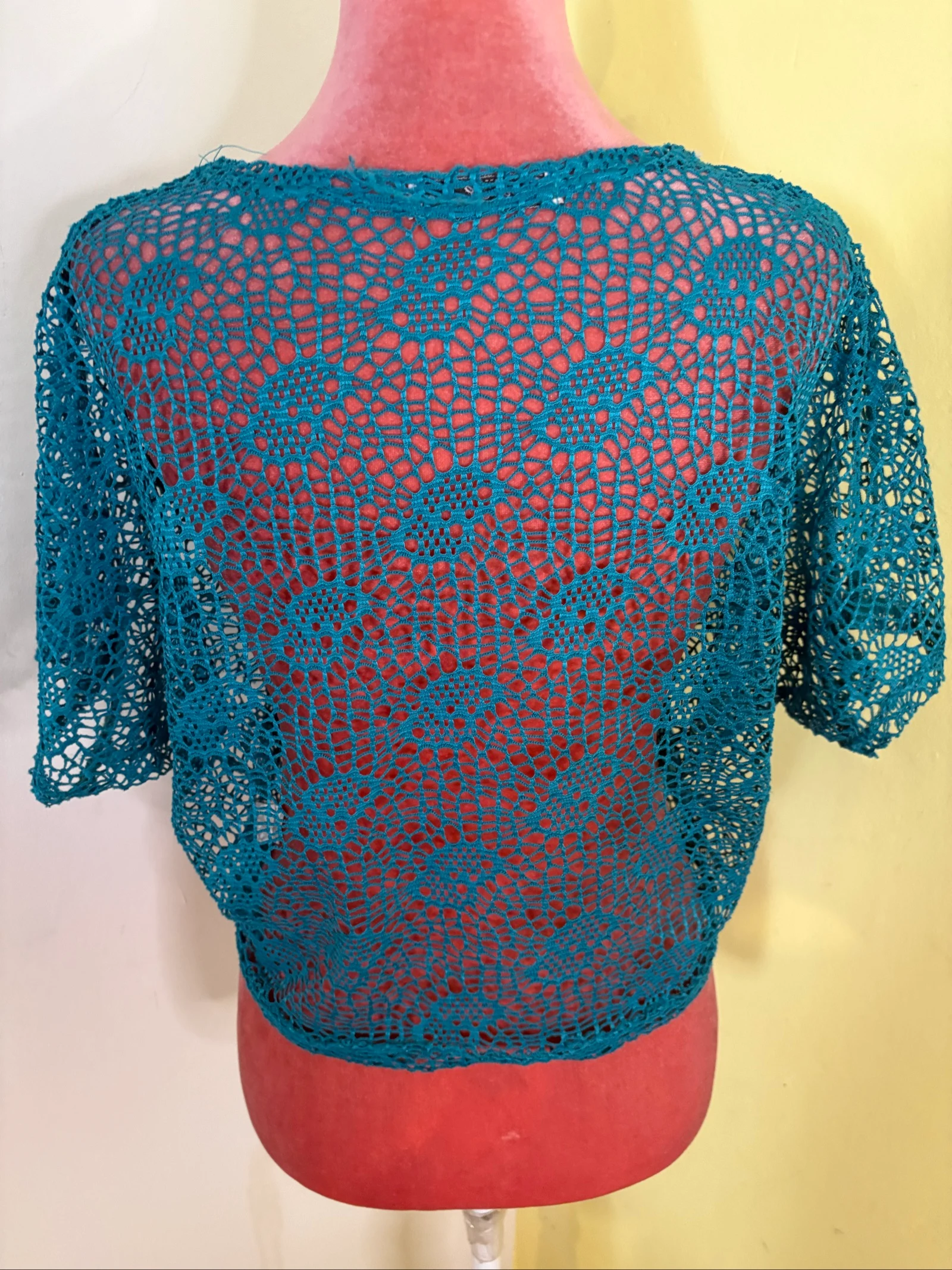 Blouse van gebreide katoen, petrolblauw - Strandkleding – photo 4